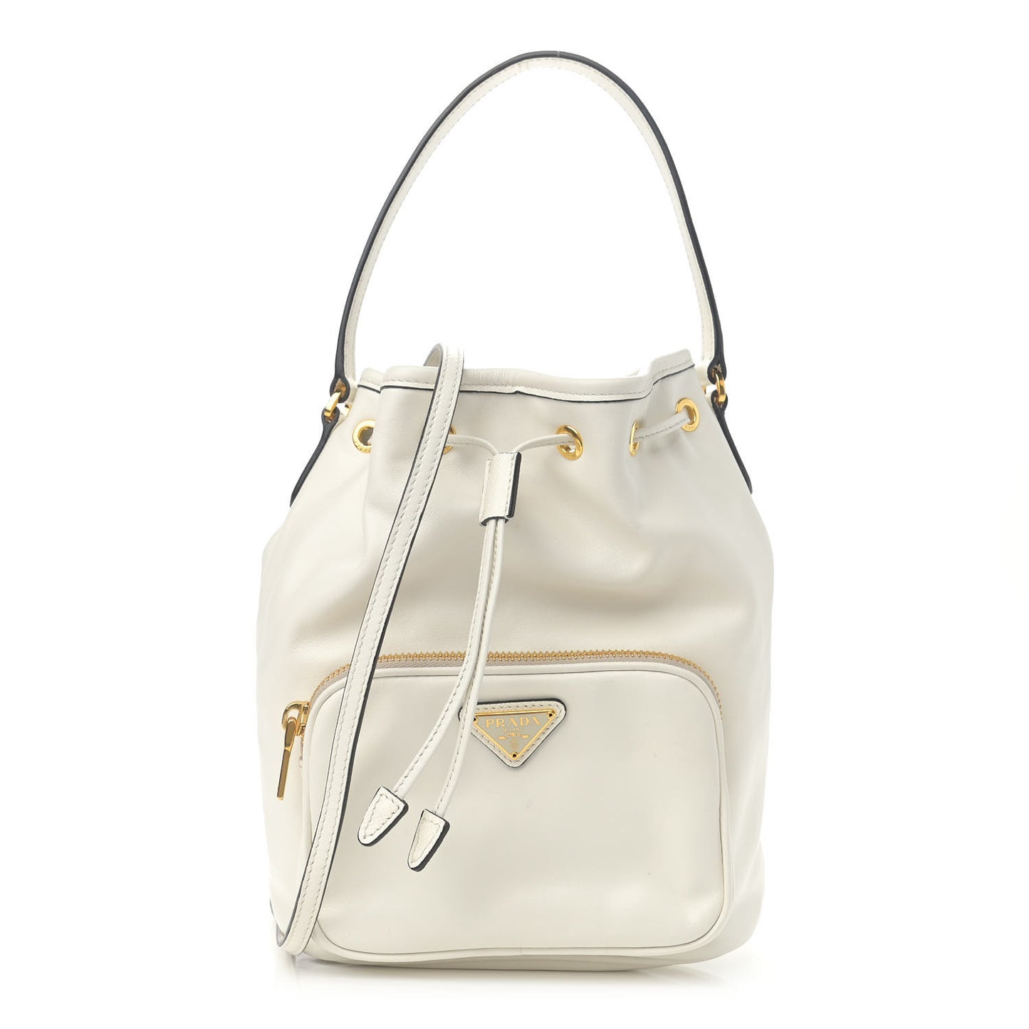 Soft Calfskin Saffiano Mini Bucket Crossbody Bag White