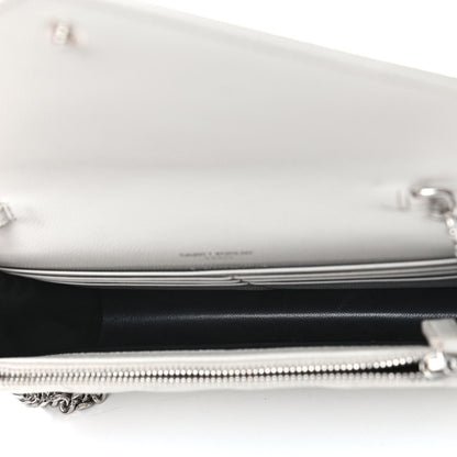 Saint Laurent Grain De Poudre Matelasse Chevron Monogram Envelope Chain Wallet Optical White 4 of 7