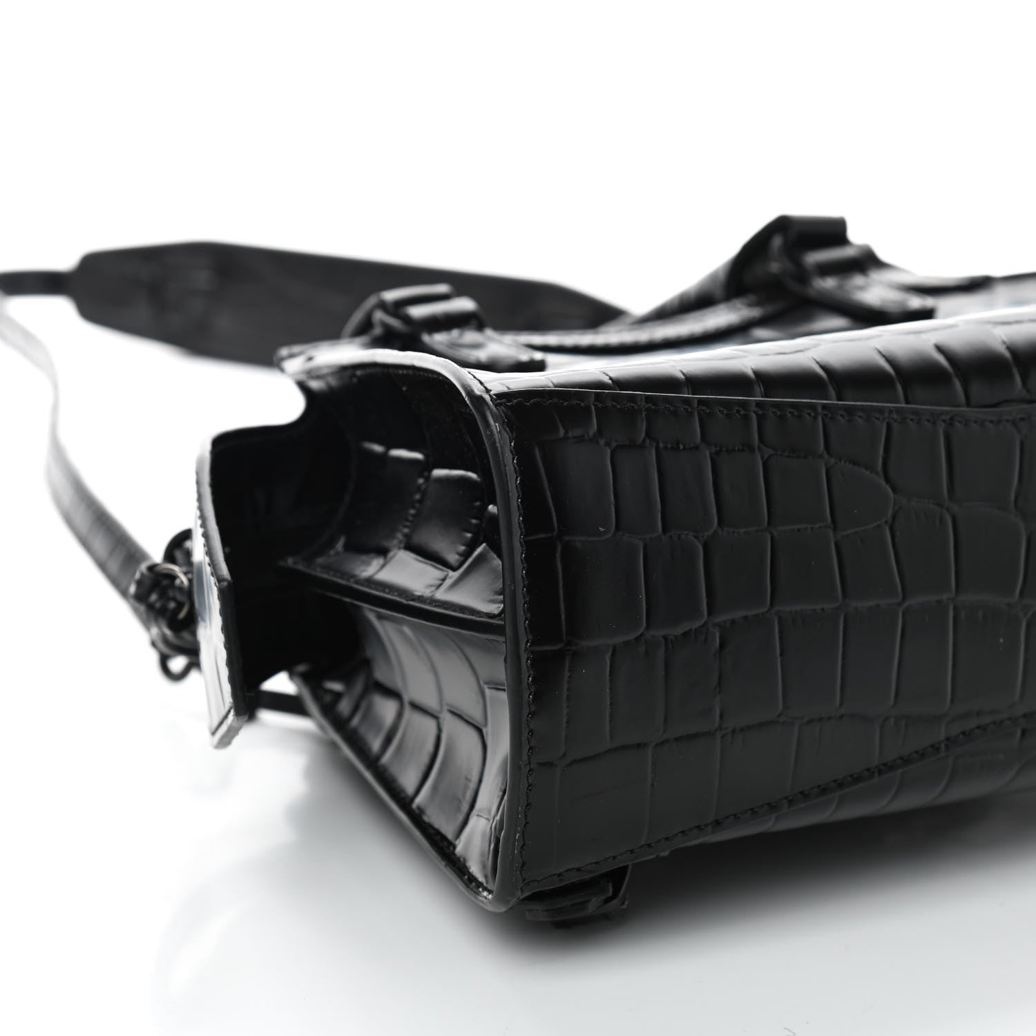 Balenciaga Semi Shiny Calfskin Crocodile Embossed Neo Classic Black Hardware Mini City Black 9 of 10