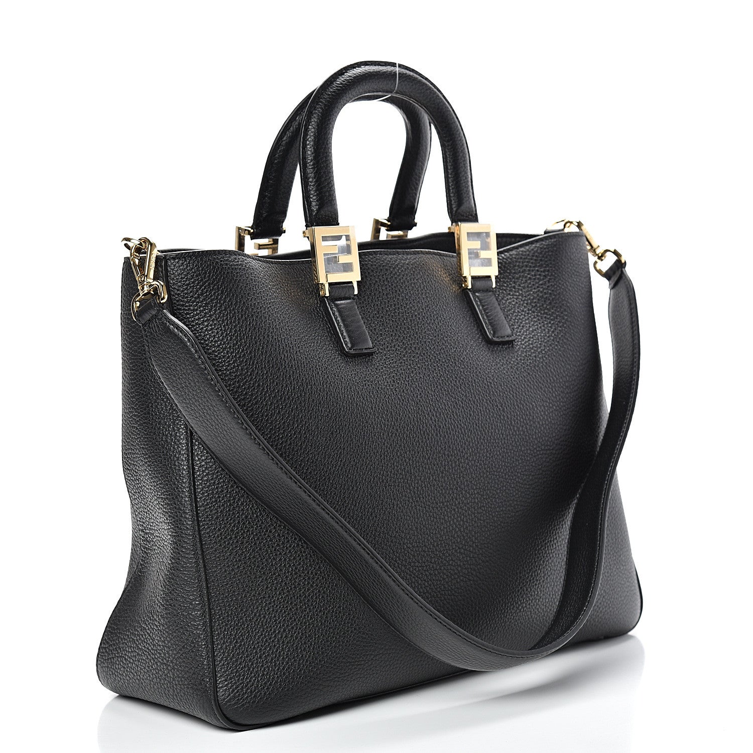 Fendi Cuoio Romano Selleria Medium FF Tote Black 2 of 9