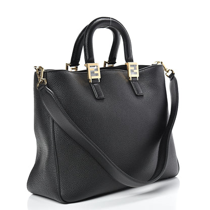 Fendi Cuoio Romano Selleria Medium FF Tote Black 2 of 9