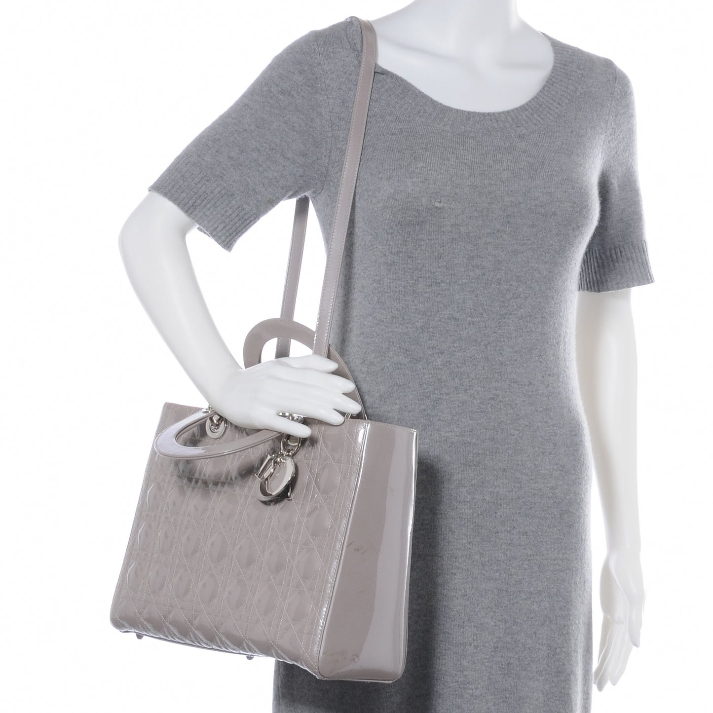 Patent Cannage Large Lady Dior Grey