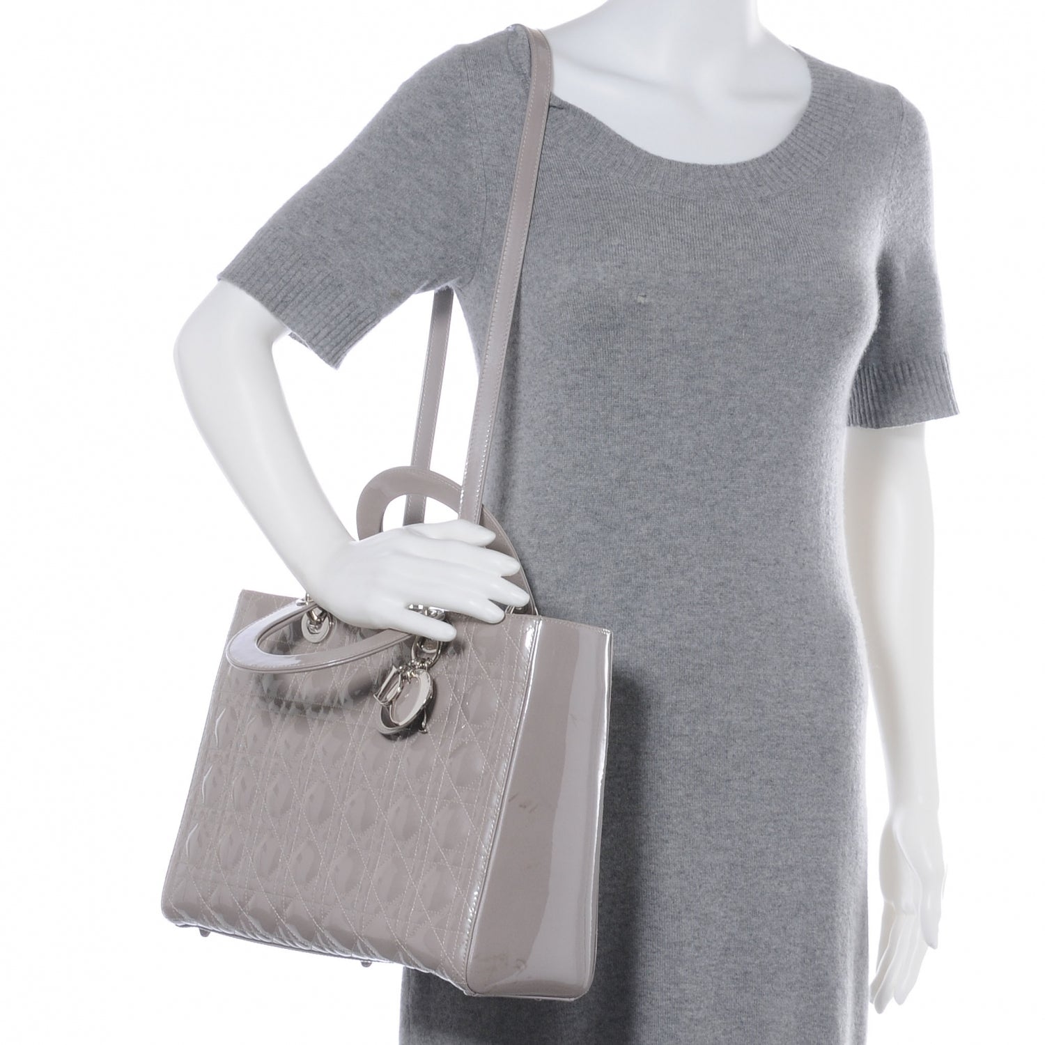 Christian Dior Patent Cannage Large Lady Dior Grey 2 of 12