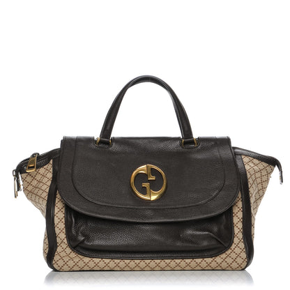 Gucci Diamante Cellarius Calfskin Medium 1973 Top Handle Bag Beige Ebony Cocoa 1 of 11