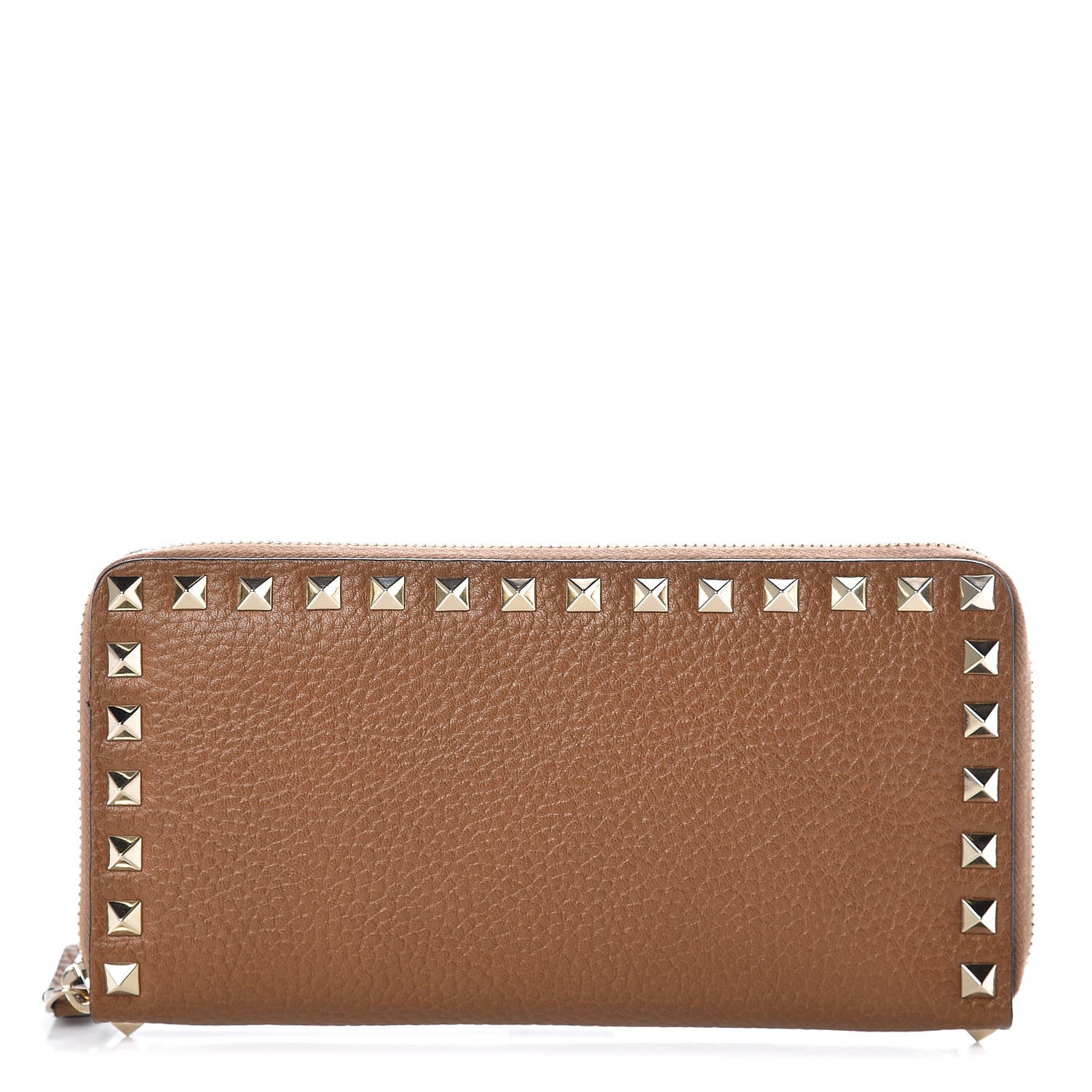 Valentino Garavani Pebbled Calfskin Rockstud Zip Around Wallet Bright Cognac 1 of 8