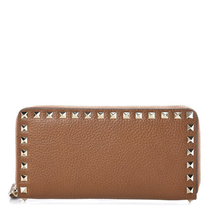 Valentino Garavani Pebbled Calfskin Rockstud Zip Around Wallet Bright Cognac 1 of 8