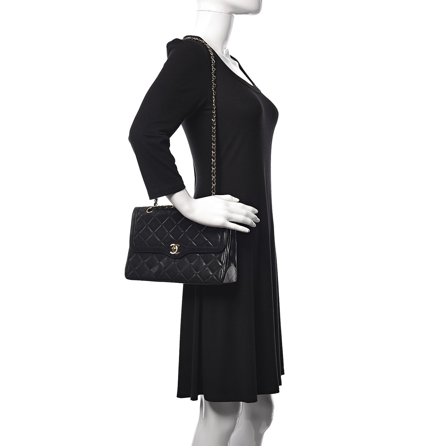 Lambskin Quilted Medium Double Flap Black