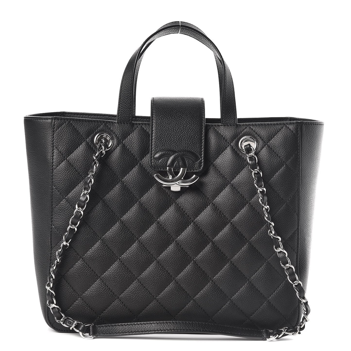 Caviar Quilted Small CC Box Shopping Tote Black