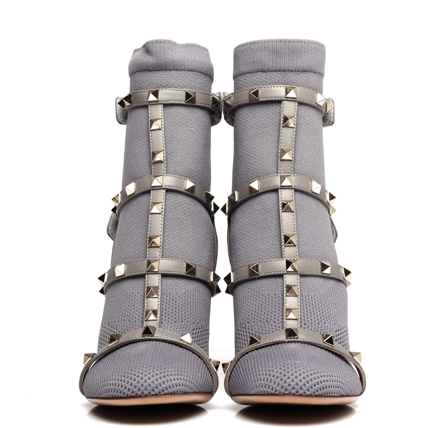 Calfskin Knit Rockstud Bodytech Sock Booties 37.5 Grey