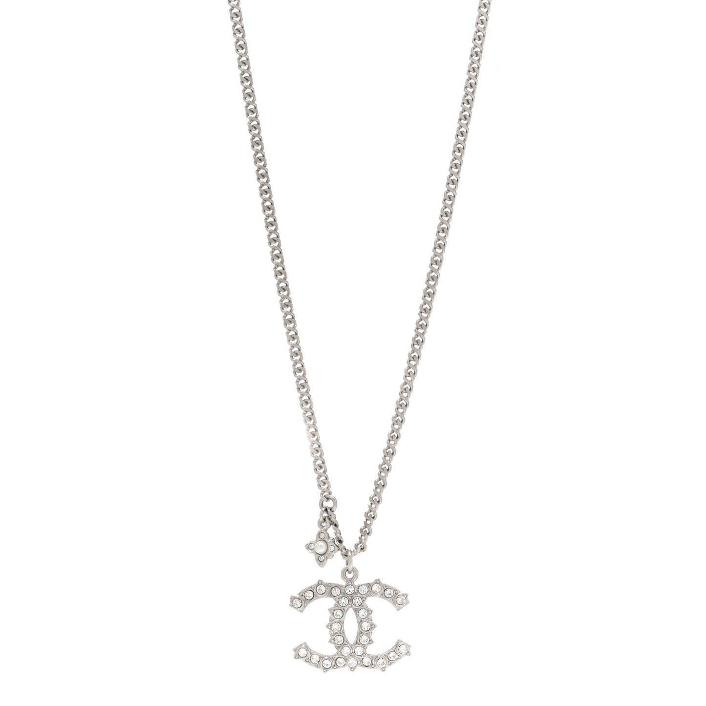 Pearl Crystal CC Pendant Necklace Silver