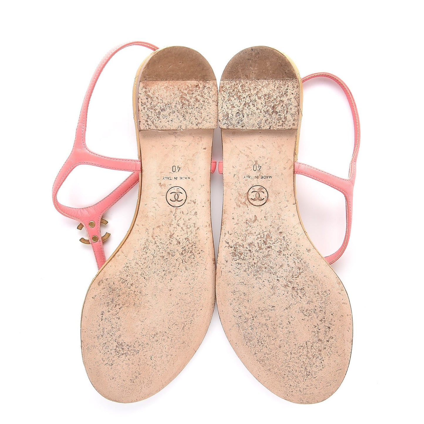 Lambskin Quilted CC Thong Sandals 40 Pink