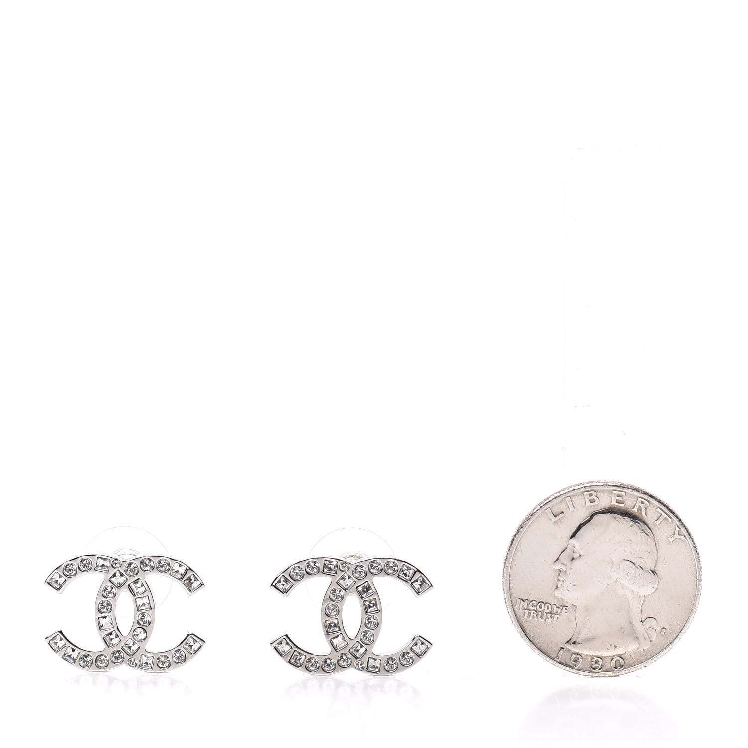 Chanel Baguette Crystal CC Earrings Silver 2 of 5