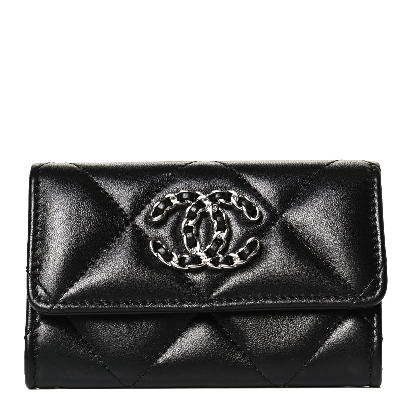 Lambskin Quilted Chanel 19 Flap Card Holder Black