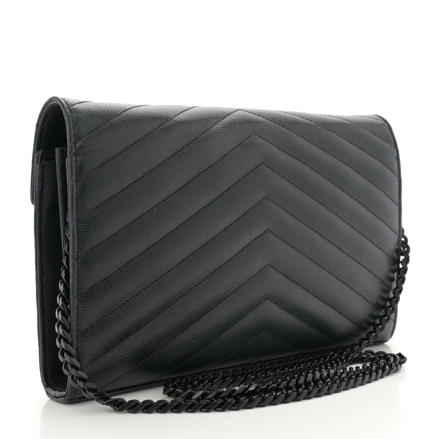 Grain De Poudre Matelasse Chevron Monogram Monochrome Chain Wallet Black