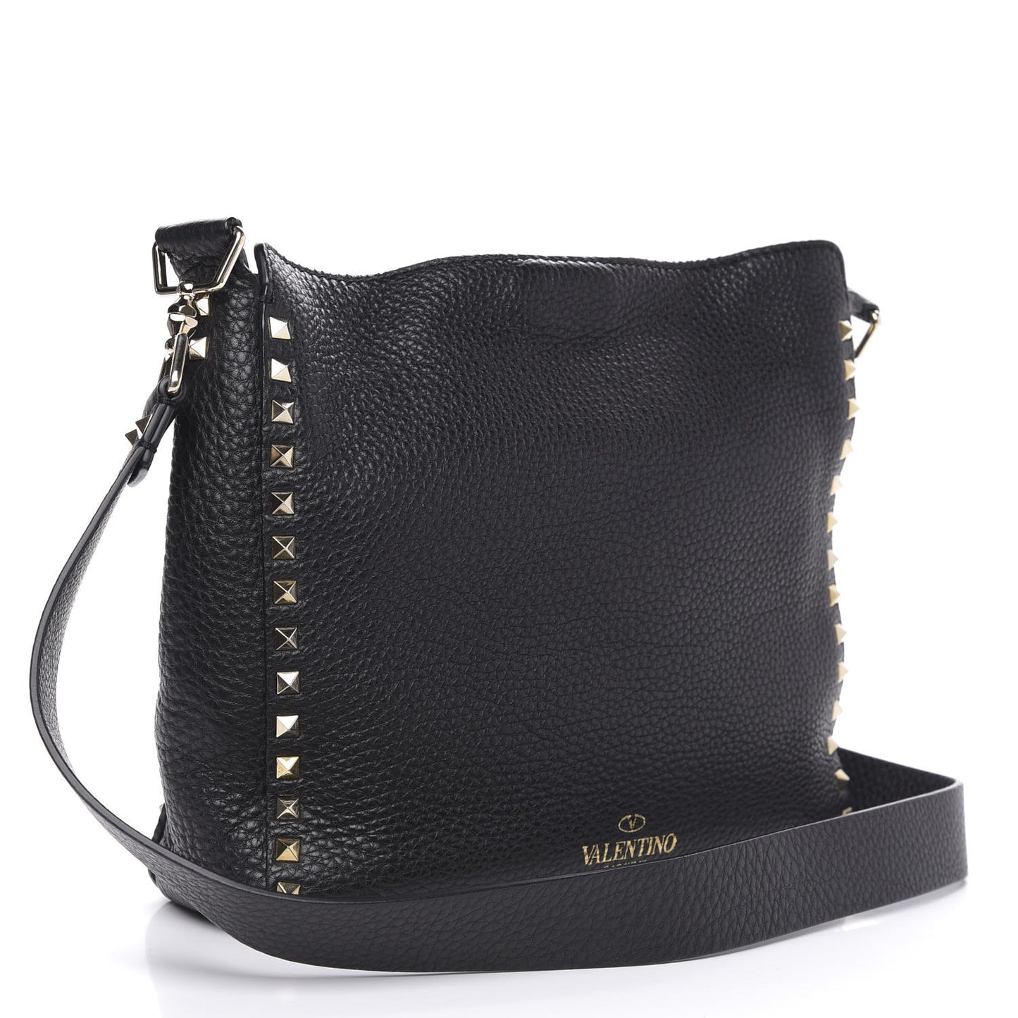 Pebbled Calfskin Small Rockstud Flip-Lock Messenger Bag Black