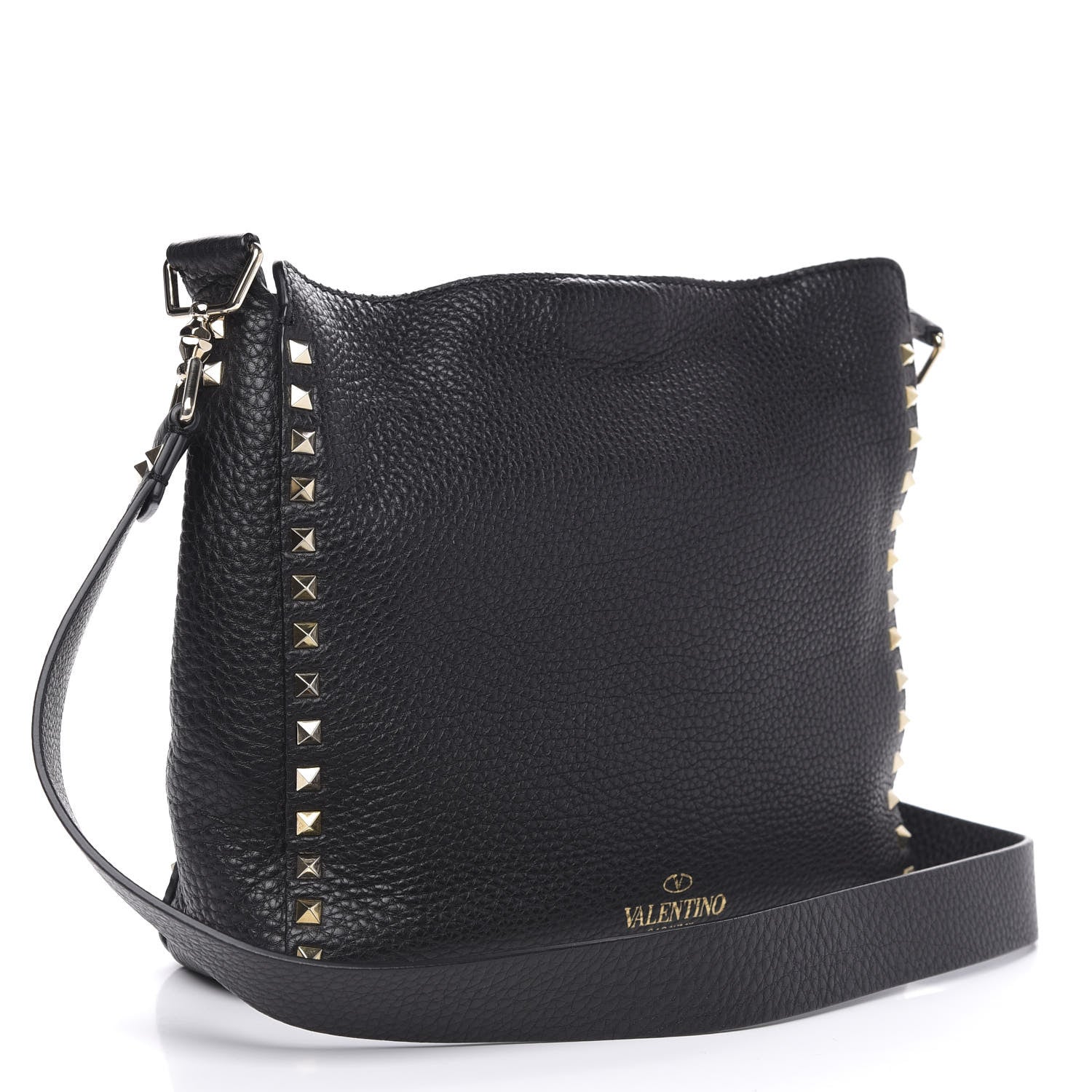 Valentino Garavani Pebbled Calfskin Small Rockstud Flip-Lock Messenger Bag Black 3 of 9