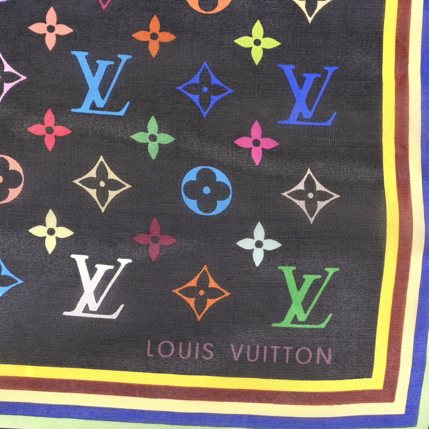 Silk Multicolor Square Scarf Black