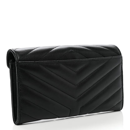 Saint Laurent Lambskin Y Quilted Monogram Large Loulou Flap Wallet Black 3 of 8
