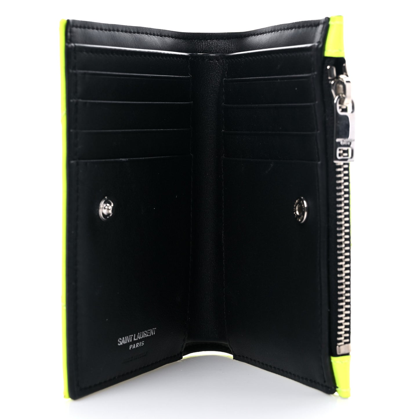Patent Grain De Poudre Matelasse Chevron Monogram Zipped Two-Part Wallet Neon Yellow