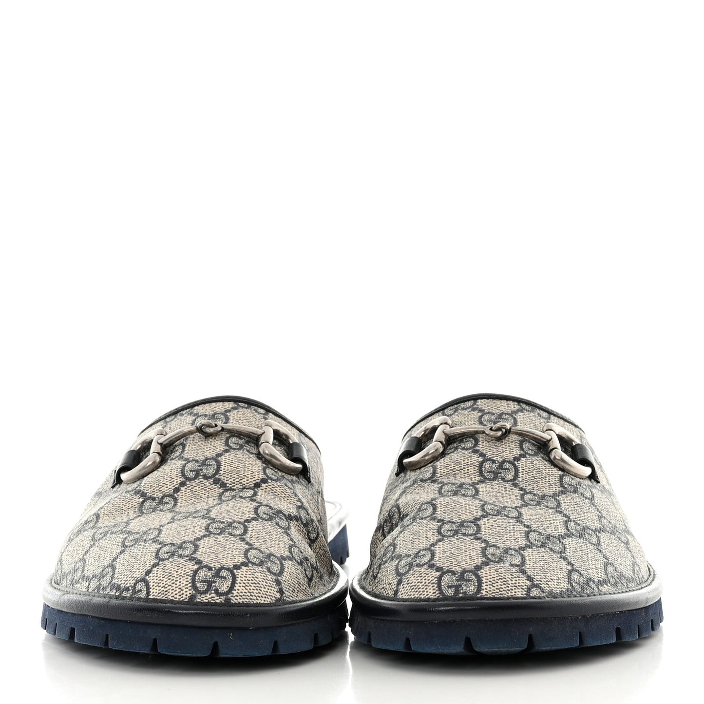GG Supreme Monogram Miro Soft Calfskin Men's Horsebit Slippers 9 Beige Blue
