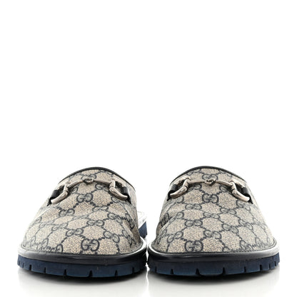 Gucci GG Supreme Monogram Miro Soft Calfskin Men's Horsebit Slippers 9 Beige Blue 2 of 9