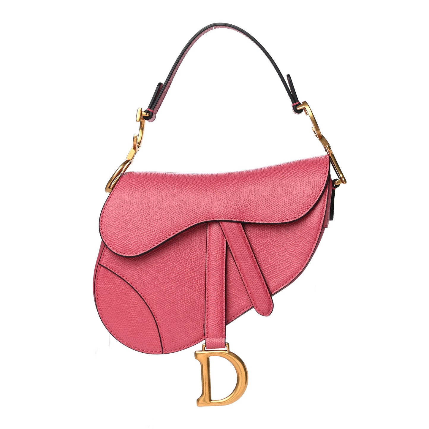Grained Calfskin Mini Saddle Bag Pink
