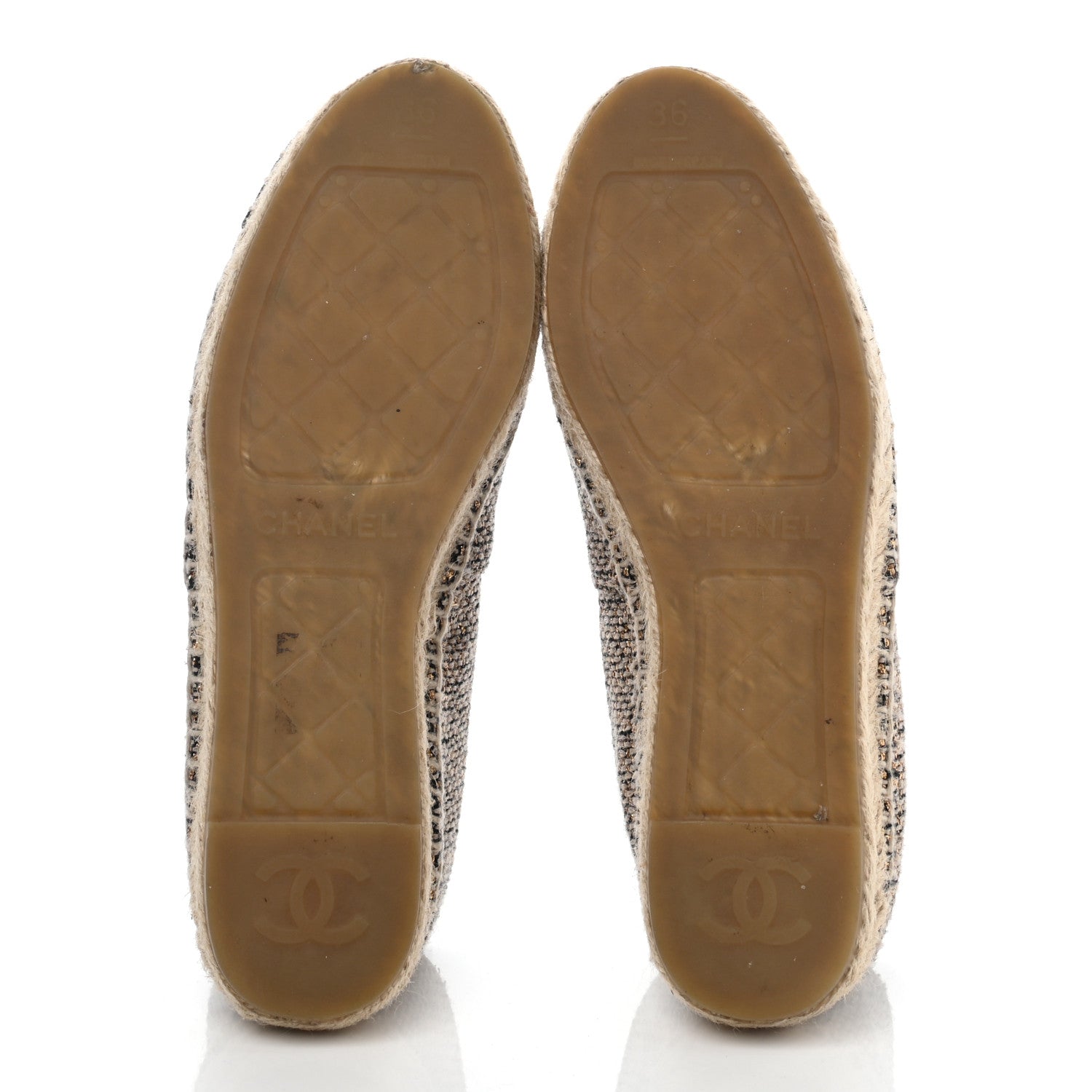 Chanel Tweed Grosgrain CC Espadrilles 36 Gold Beige Black 5 of 10