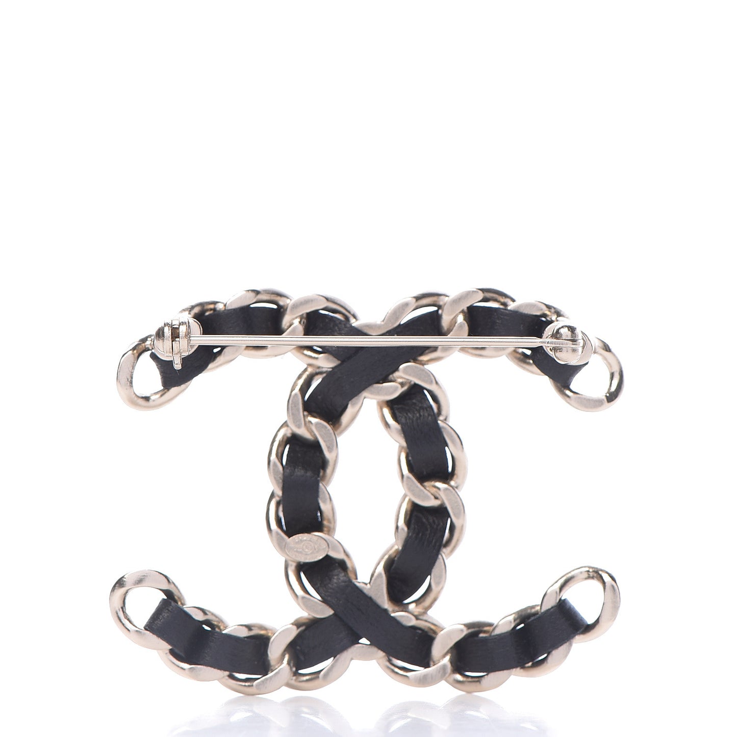 Lambskin Chain CC Brooch Black Gold