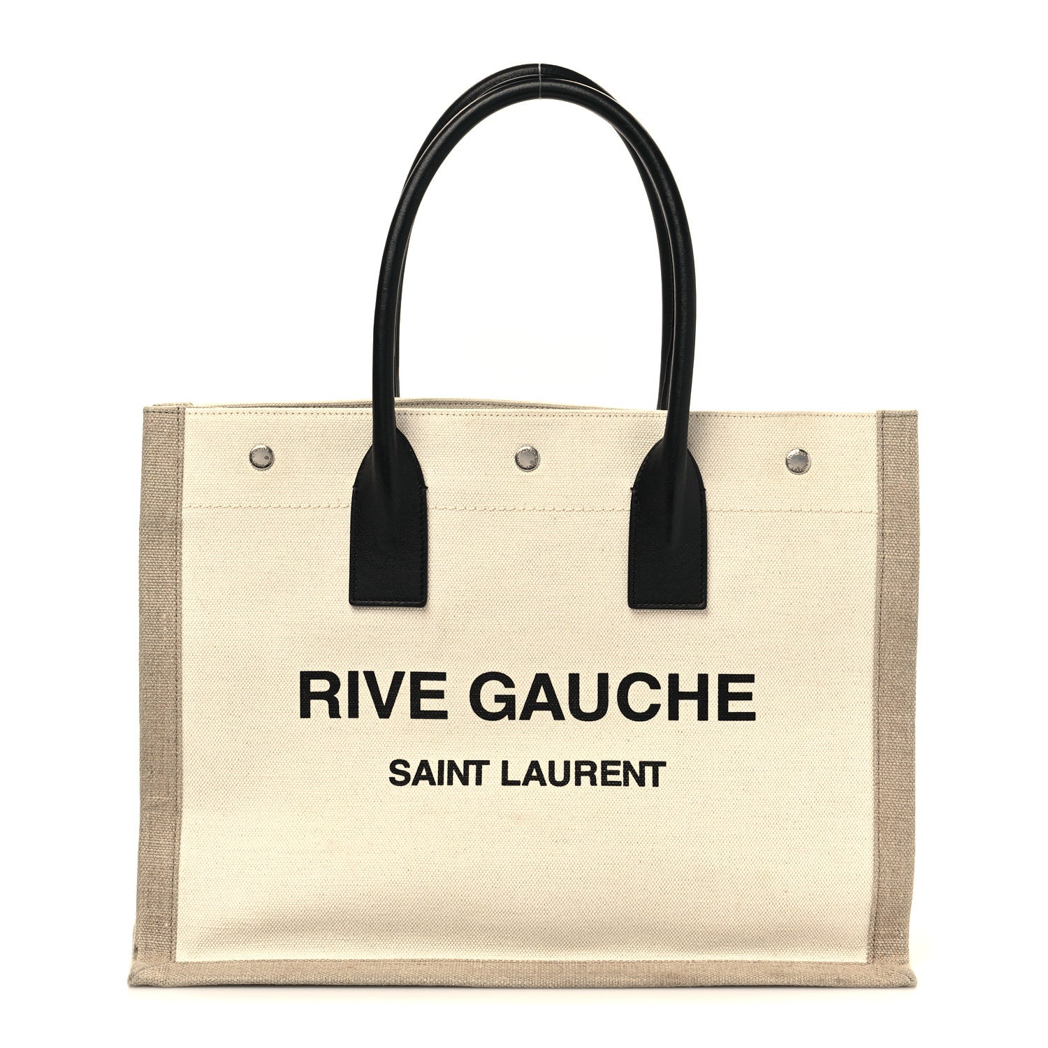 Saint Laurent Linen Calfskin Small Rive Gauche Tote Greggio Natural 1 of 10