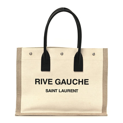 Saint Laurent Linen Calfskin Small Rive Gauche Tote Greggio Natural 1 of 10