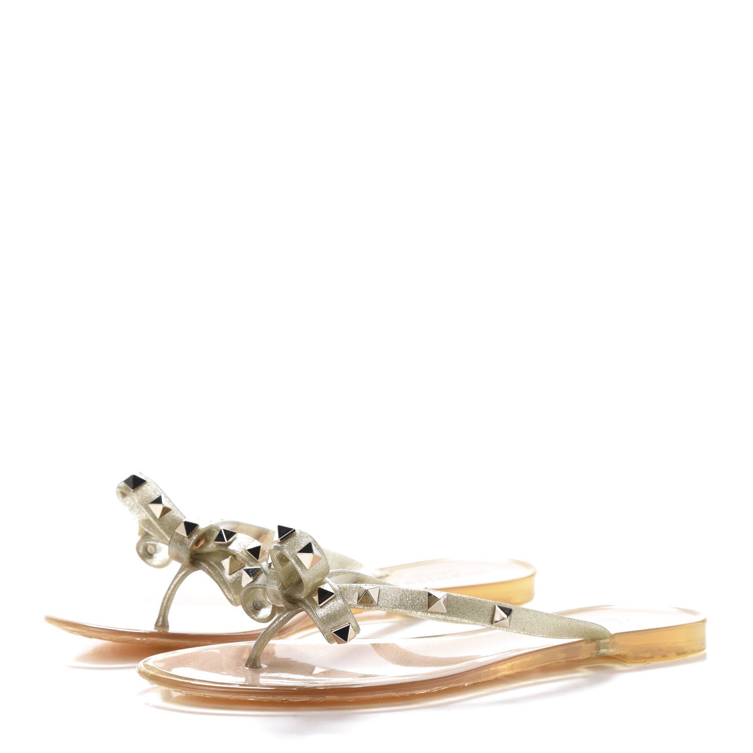 Valentino Garavani PVC Jelly Glitter Rockstud Bow Thong Sandals 39 Oro 3 of 8