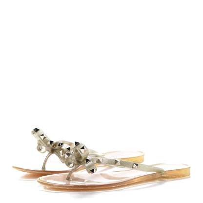 Valentino Garavani PVC Jelly Glitter Rockstud Bow Thong Sandals 39 Oro 3 of 8