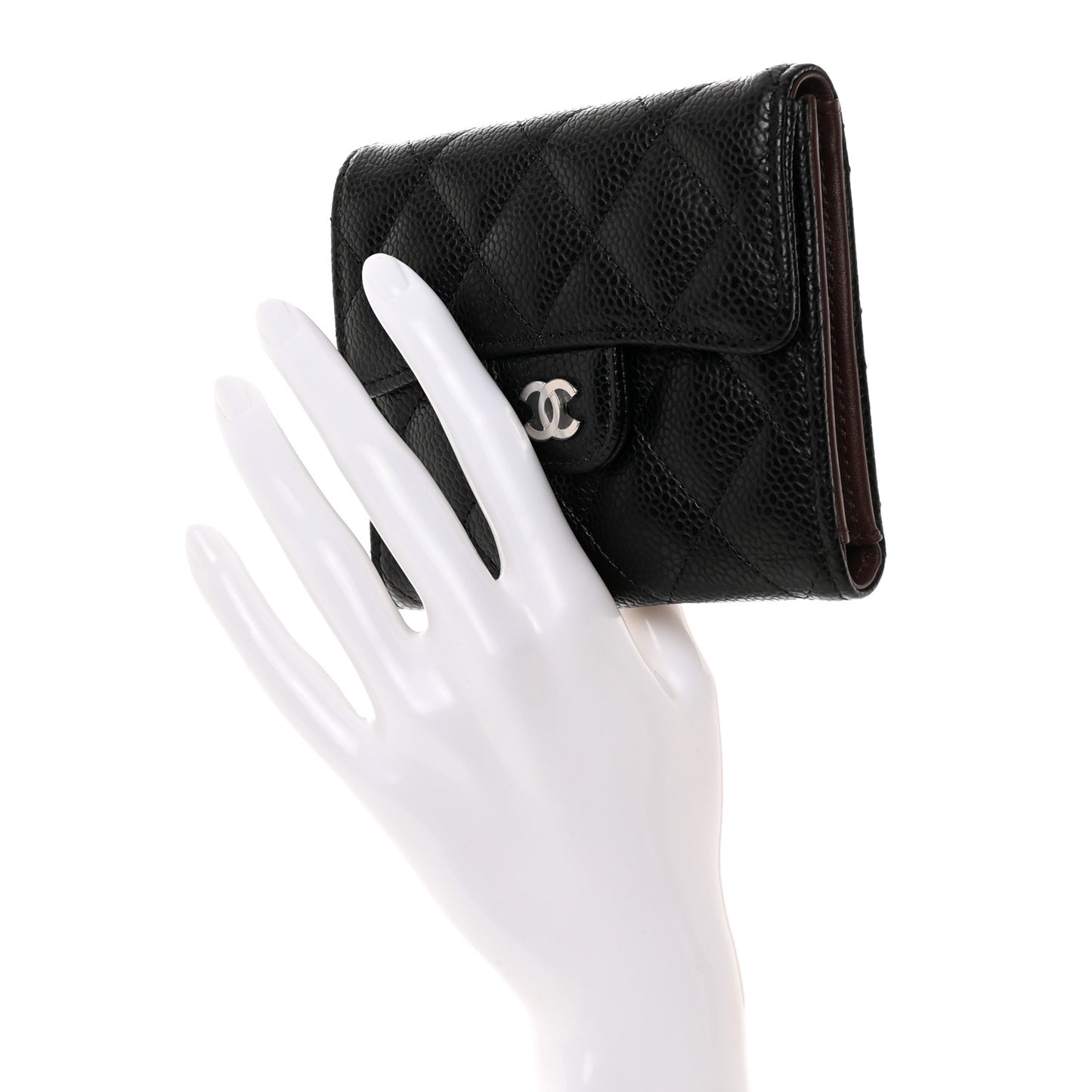 Caviar Quilted Compact Flap Wallet Black