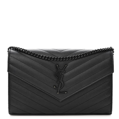 Saint Laurent Grain De Poudre Matelasse Chevron Monogram Monochrome Chain Wallet Black 1 of 12