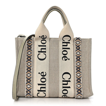 Chloe Cotton Calfskin Small Woody Ribbon Tote With Strap Slate Green 1 of 8