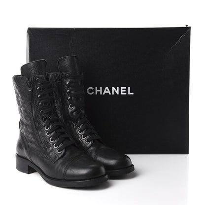 Chanel Sheepskin Quilted CC Tall Lace Up Combat Boots 39 Black 11 of 11