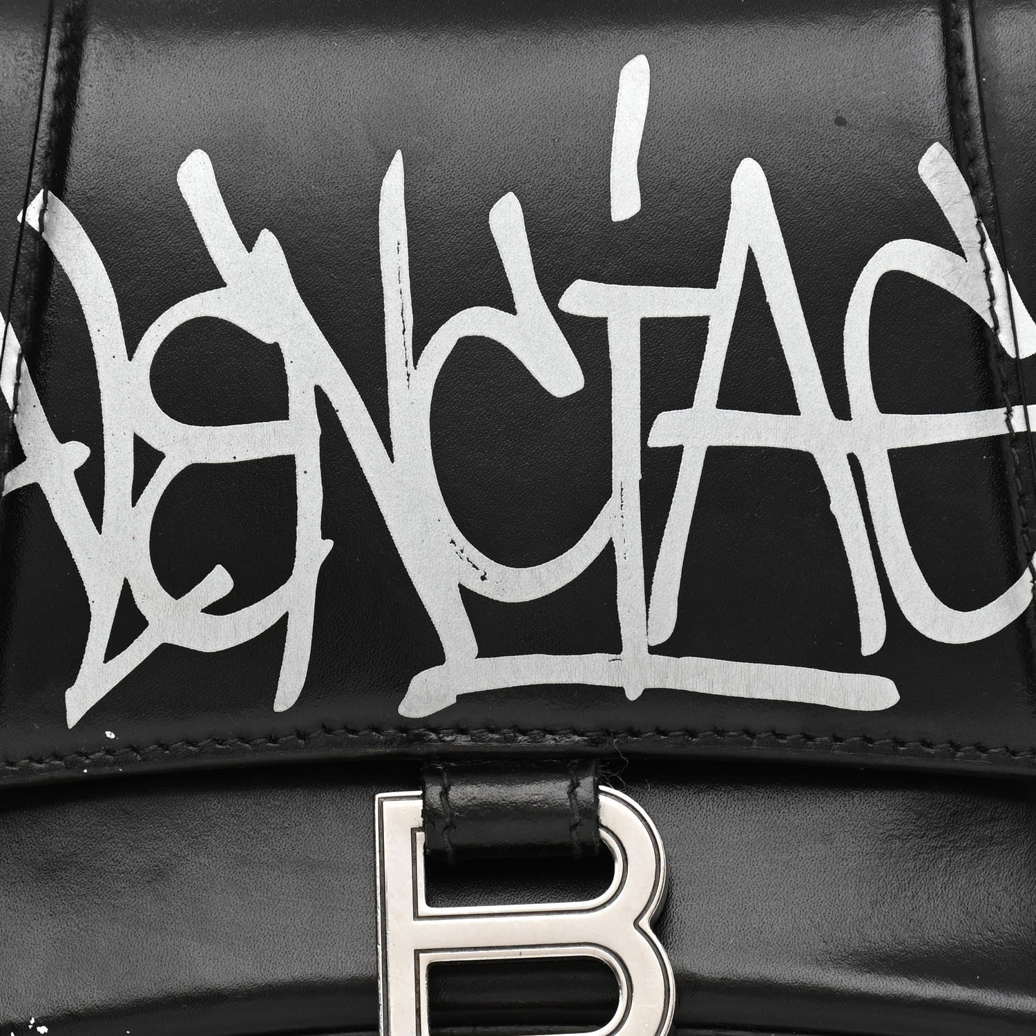 Balenciaga Shiny Box Calfskin Graffiti Logo Small Hourglass Top Handle Bag Black Silver 15 of 18