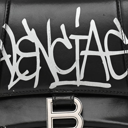 Balenciaga Shiny Box Calfskin Graffiti Logo Small Hourglass Top Handle Bag Black Silver 15 of 18