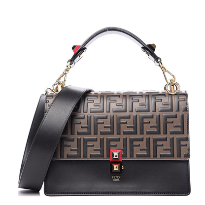 Fendi Vitello Liberty Bi-Color FF 1974 Embossed Kan I Shoulder Bag Black Maya 1 of 9