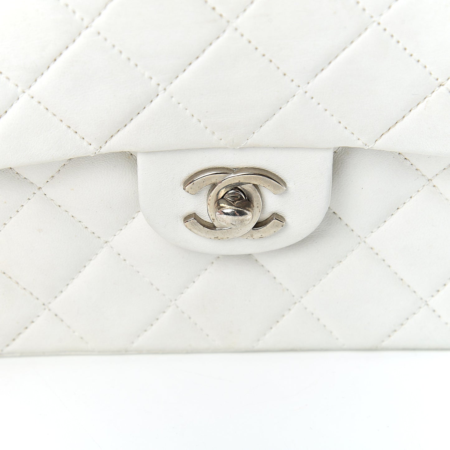 Lambskin Quilted Mini Square Flap White