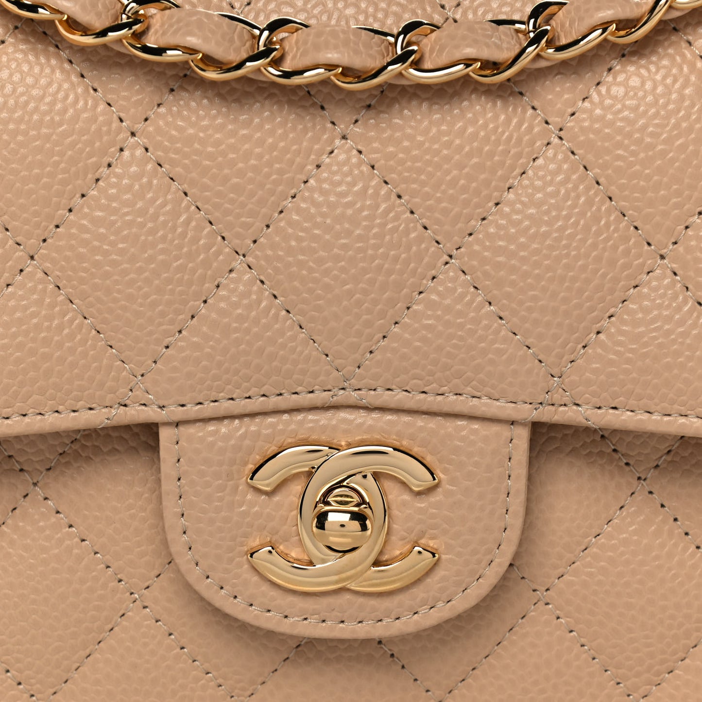 Caviar Quilted Small Double Flap Beige