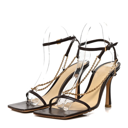 Bottega Veneta Lambskin Stretch Chain Strap 90mm Sandals 38 Ebony 3 of 8