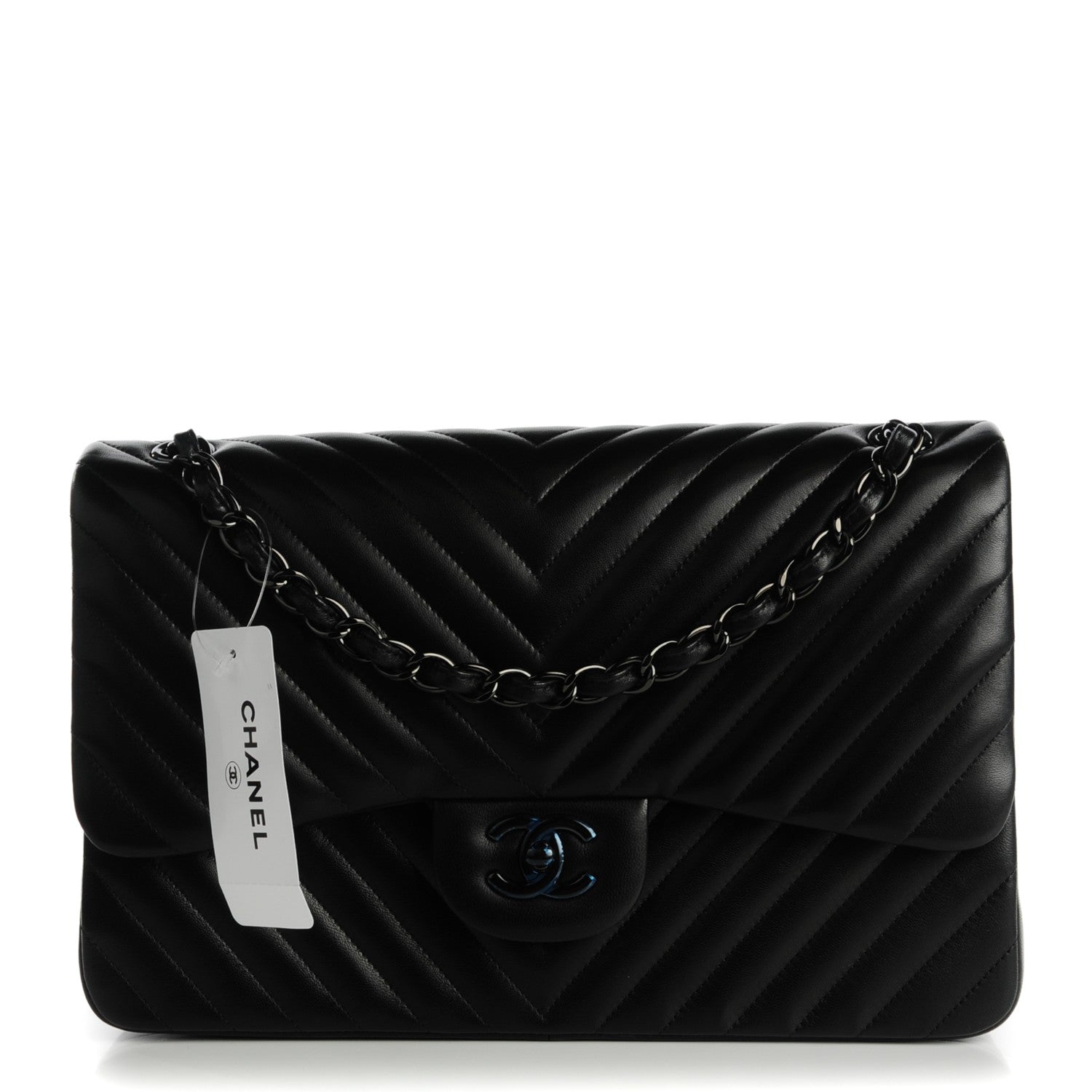 Chanel Lambskin Chevron Quilted Jumbo Double Flap So Black 1 of 8