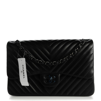 Chanel Lambskin Chevron Quilted Jumbo Double Flap So Black 1 of 8