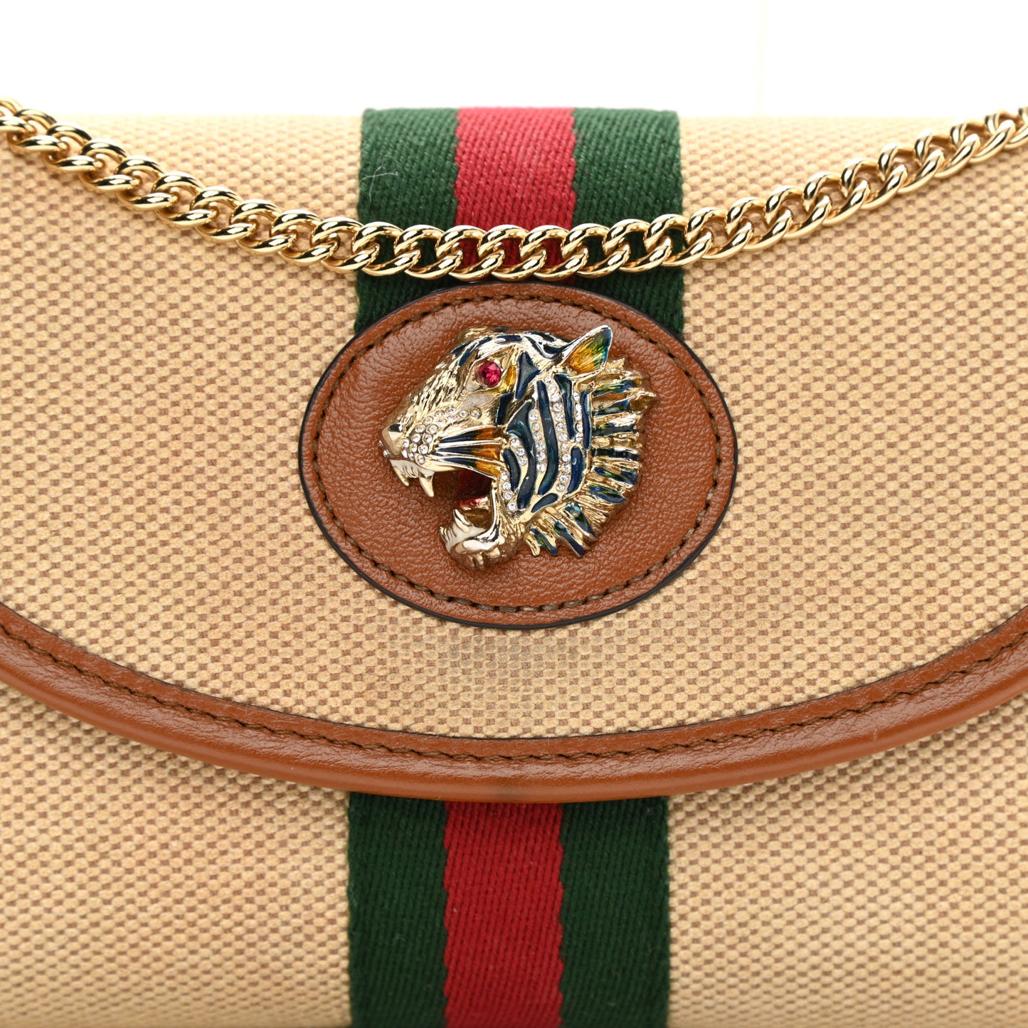 Vintage Canvas Calfskin Web Mini Rajah Slim Flap Shoulder Bag Sand Light Cuir