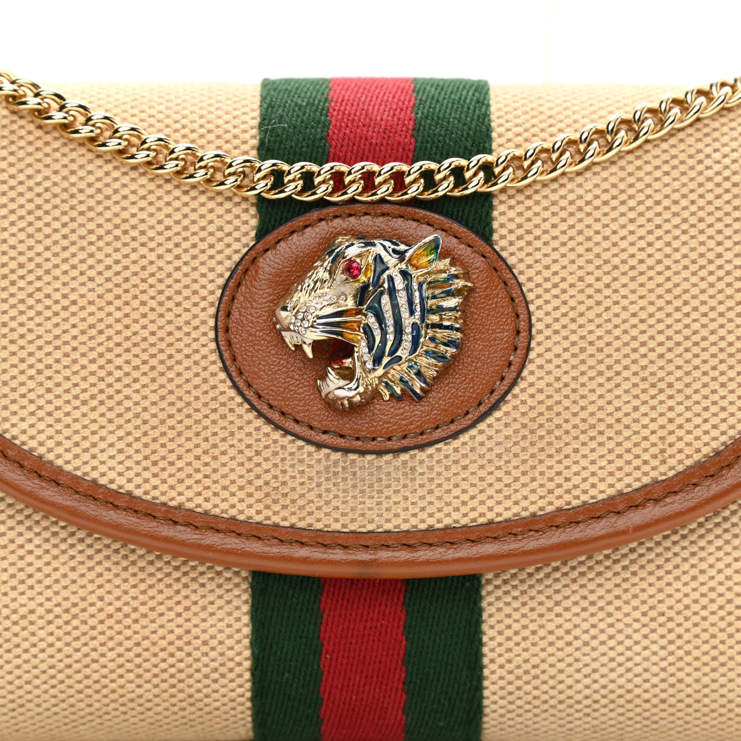 Gucci Vintage Canvas Calfskin Web Mini Rajah Slim Flap Shoulder Bag Sand Light Cuir 9 of 11
