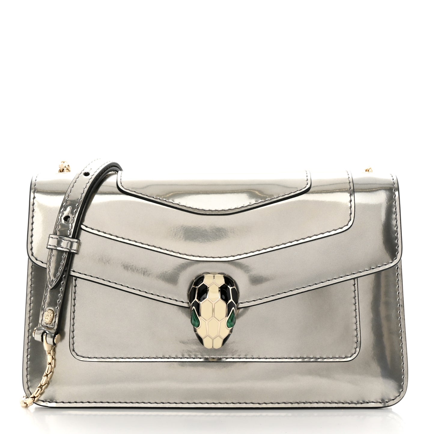 Metallic Calfskin Serpenti Forever Crossbody Bag Silver