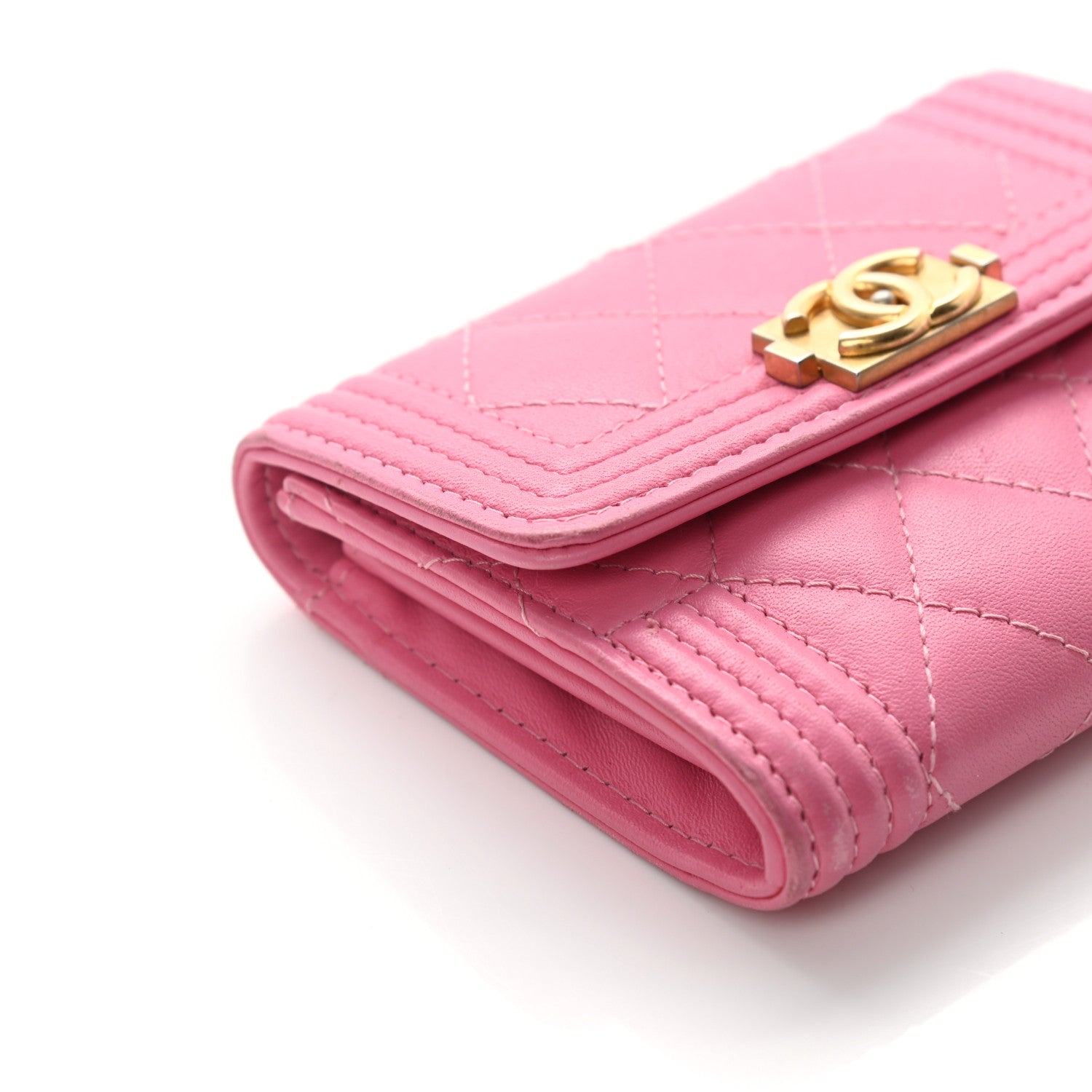 Chanel Lambskin Quilted Boy Card Holder Wallet Pink 9 of 15