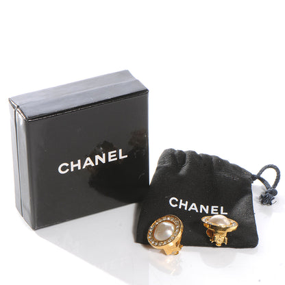 Chanel Pearl Crystal Clip On Earrings Gold 5 of 5