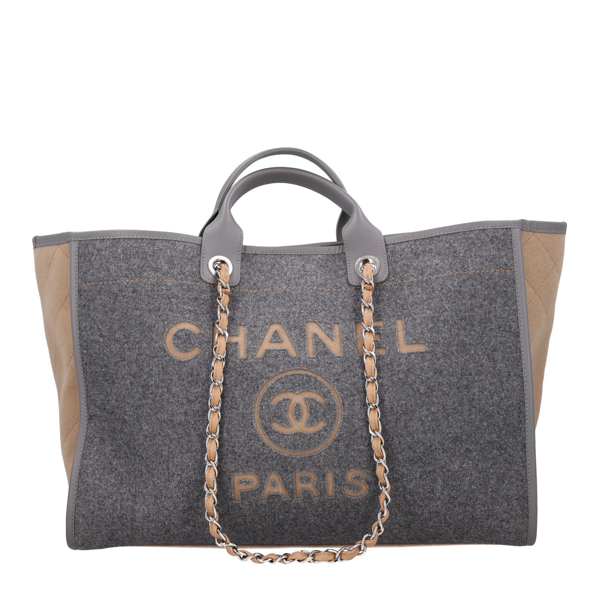Wool Felt Large Deauville Tote Grey Beige